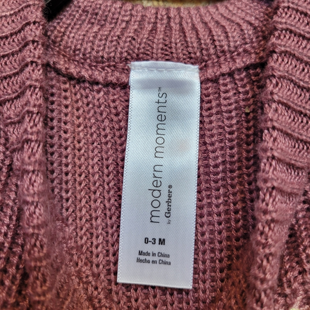 Modern Moments By Gerber Knit Sweater in Mauve Size 0-3 Months New With Tags - Picture 2 of 7